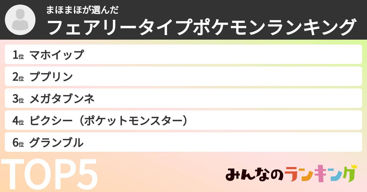 まほまほさんの「フェアリータイプポケモンランキング」