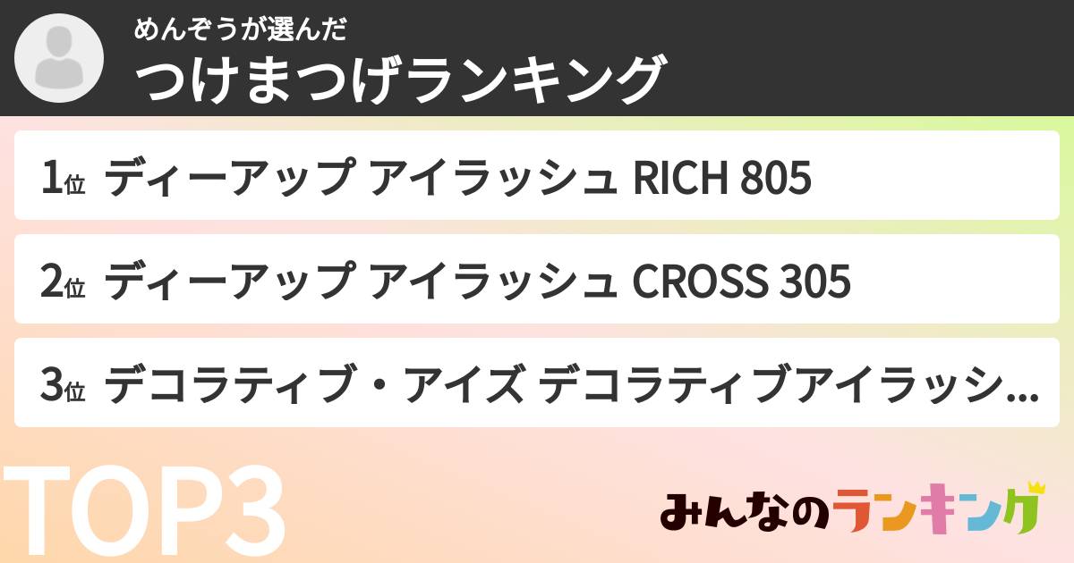 めんぞうさんの「つけまつげランキング」