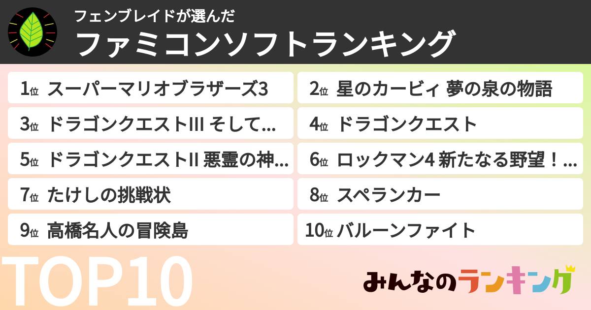フェンブレイドさんの「ファミコンソフトランキング」