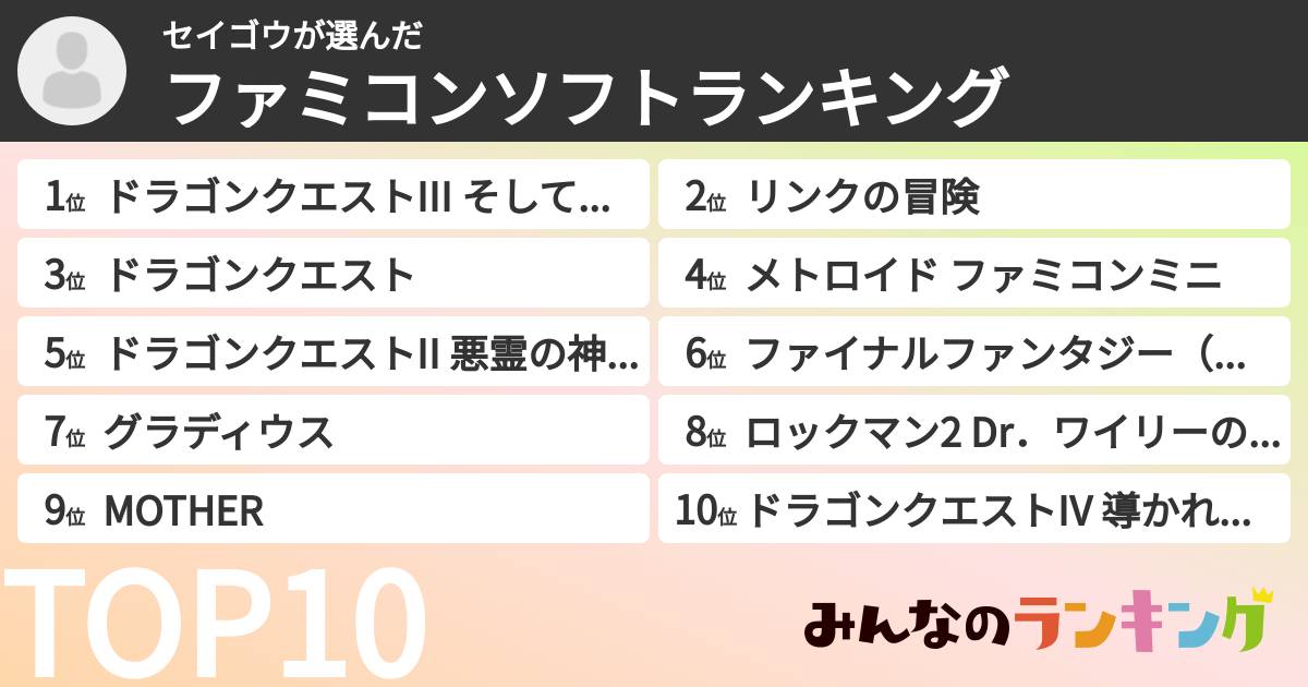 セイゴウさんの「ファミコンソフトランキング」