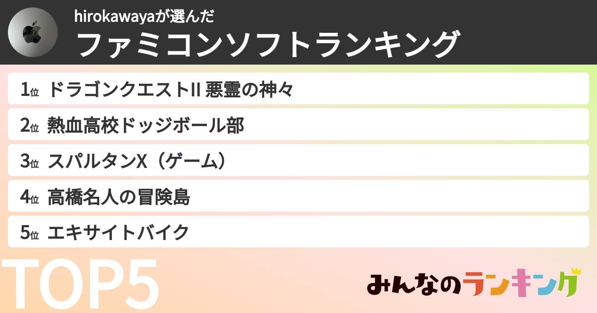 hirokawayaさんの「ファミコンソフトランキング」