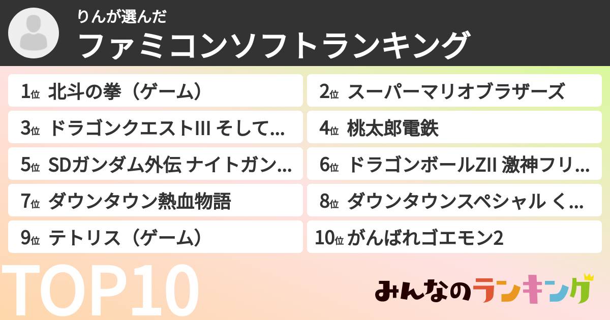 りんさんの「ファミコンソフトランキング」