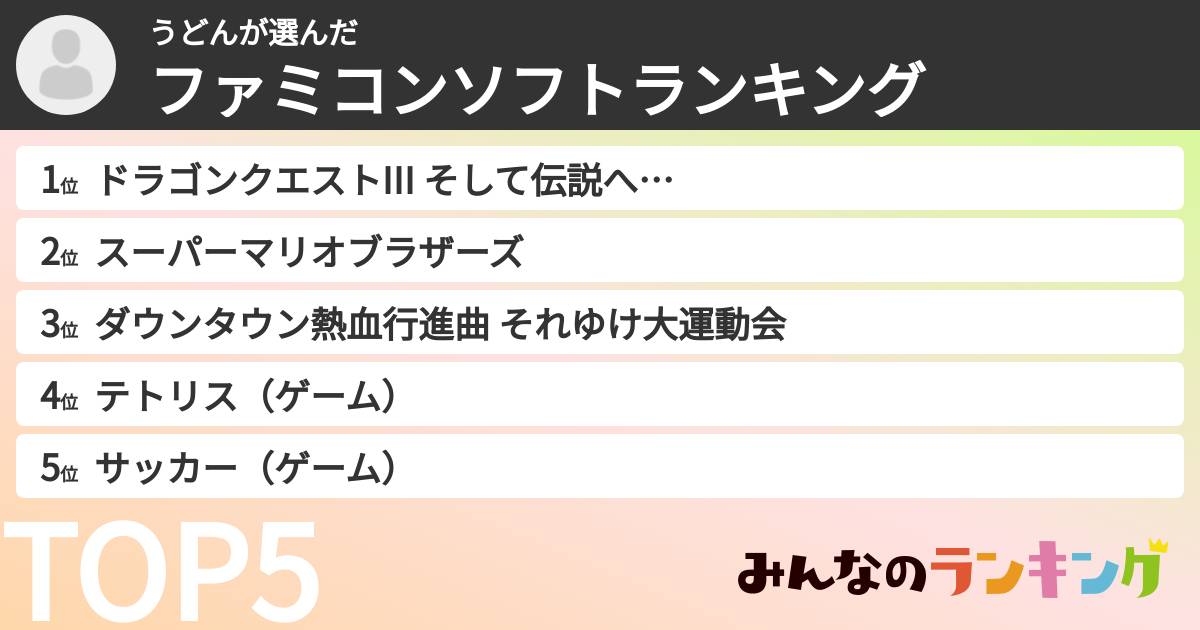 うどんさんの「ファミコンソフトランキング」