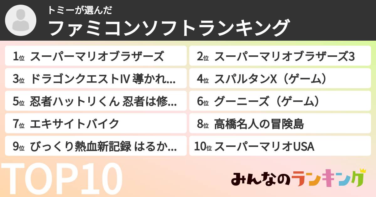 トミーさんの「ファミコンソフトランキング」