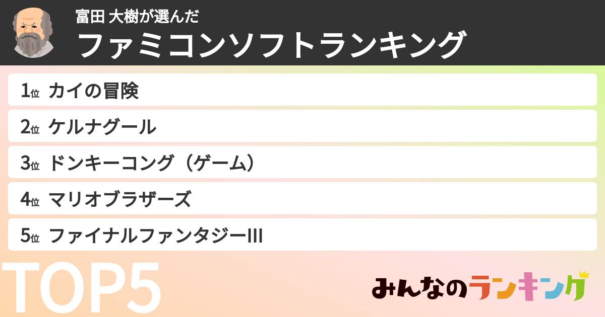 富田 大樹さんの「ファミコンソフトランキング」
