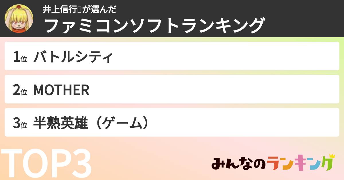 井上信行🍥さんの「ファミコンソフトランキング」