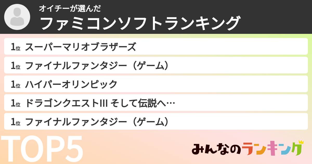オイチーさんの「ファミコンソフトランキング」