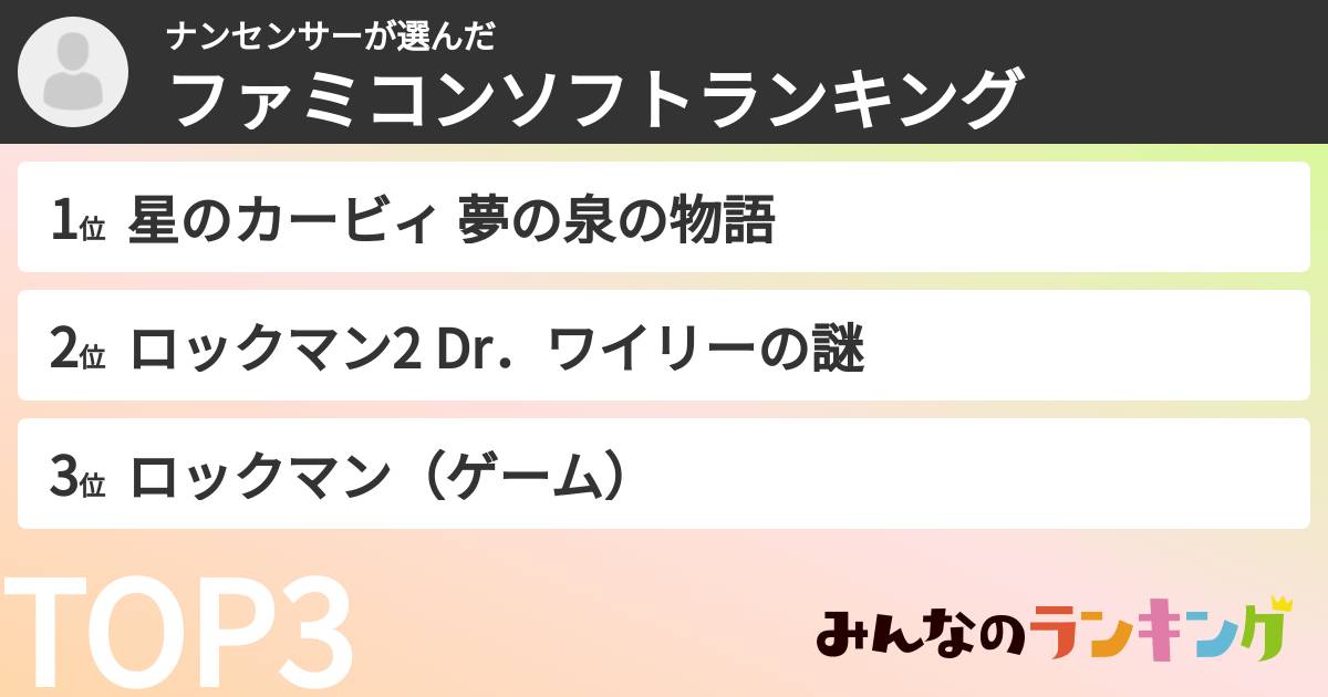ナンセンサーさんの「ファミコンソフトランキング」