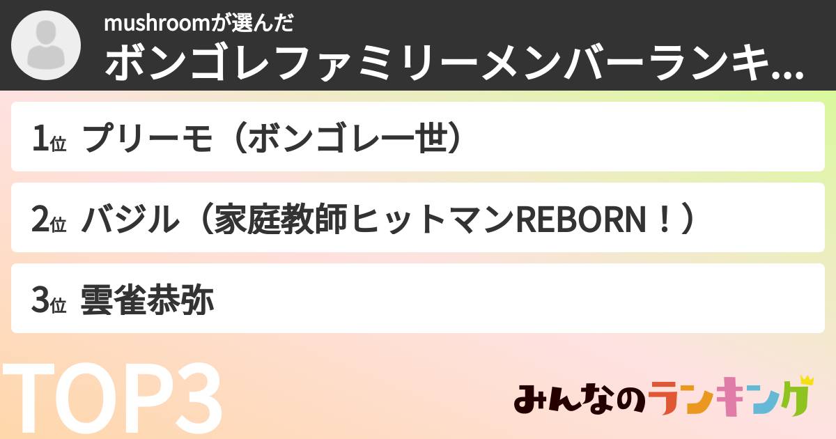 mushroomさんの「ボンゴレファミリーメンバーランキング」