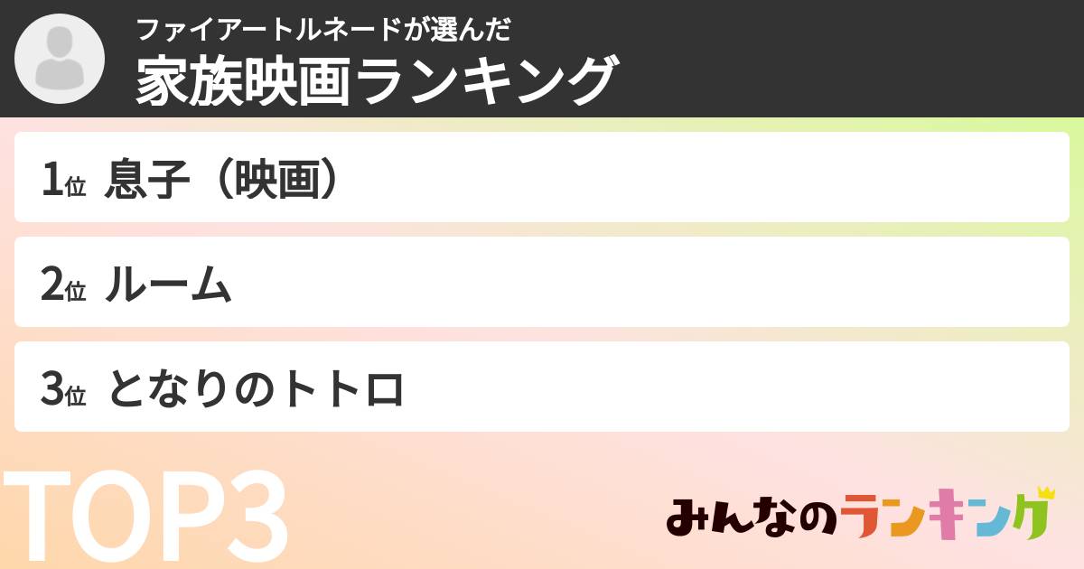 ファイアートルネードさんの「家族映画ランキング」