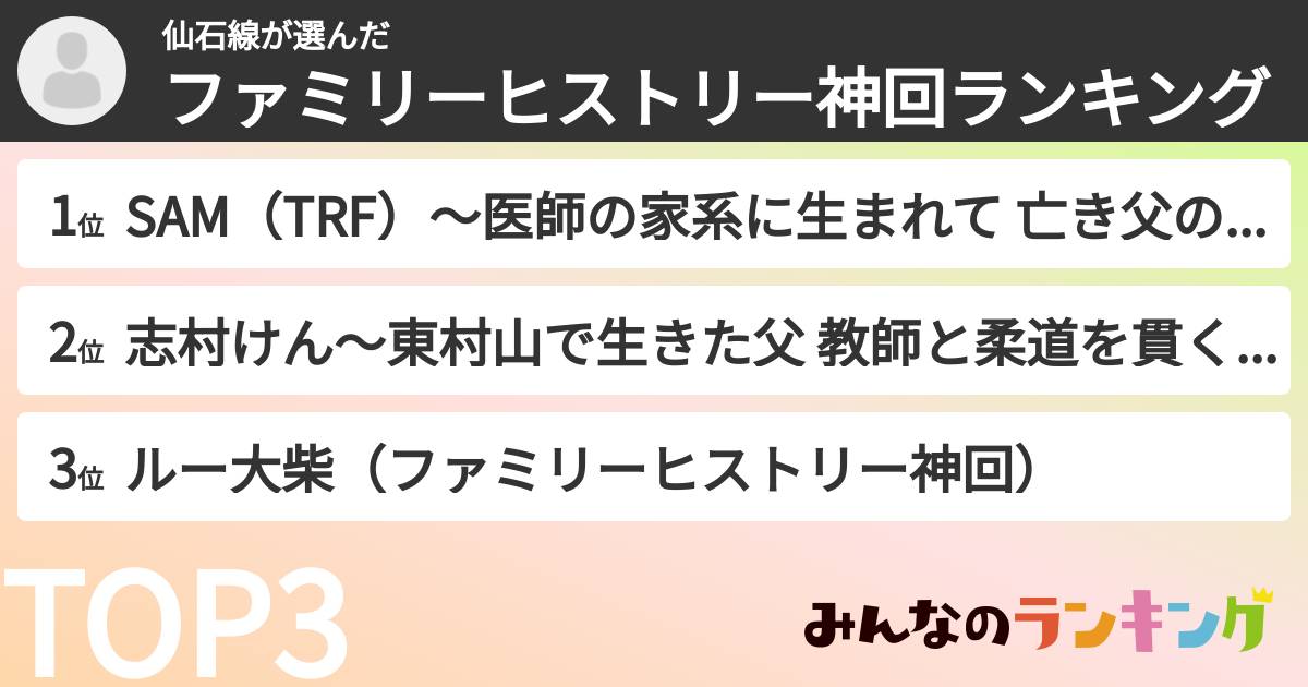仙石線さんの「ファミリーヒストリー神回ランキング」