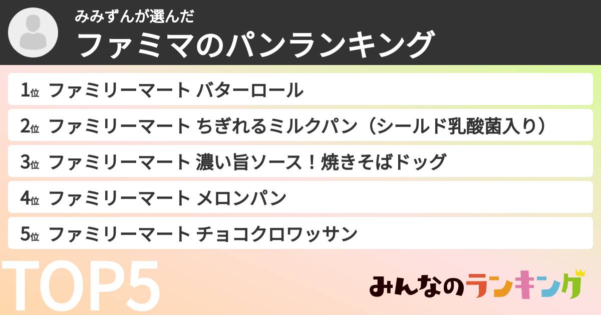 みみずんさんの「ファミマのパンランキング」