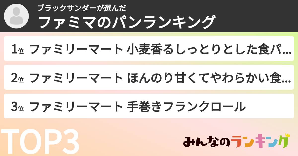 ブラックサンダーさんの「ファミマのパンランキング」