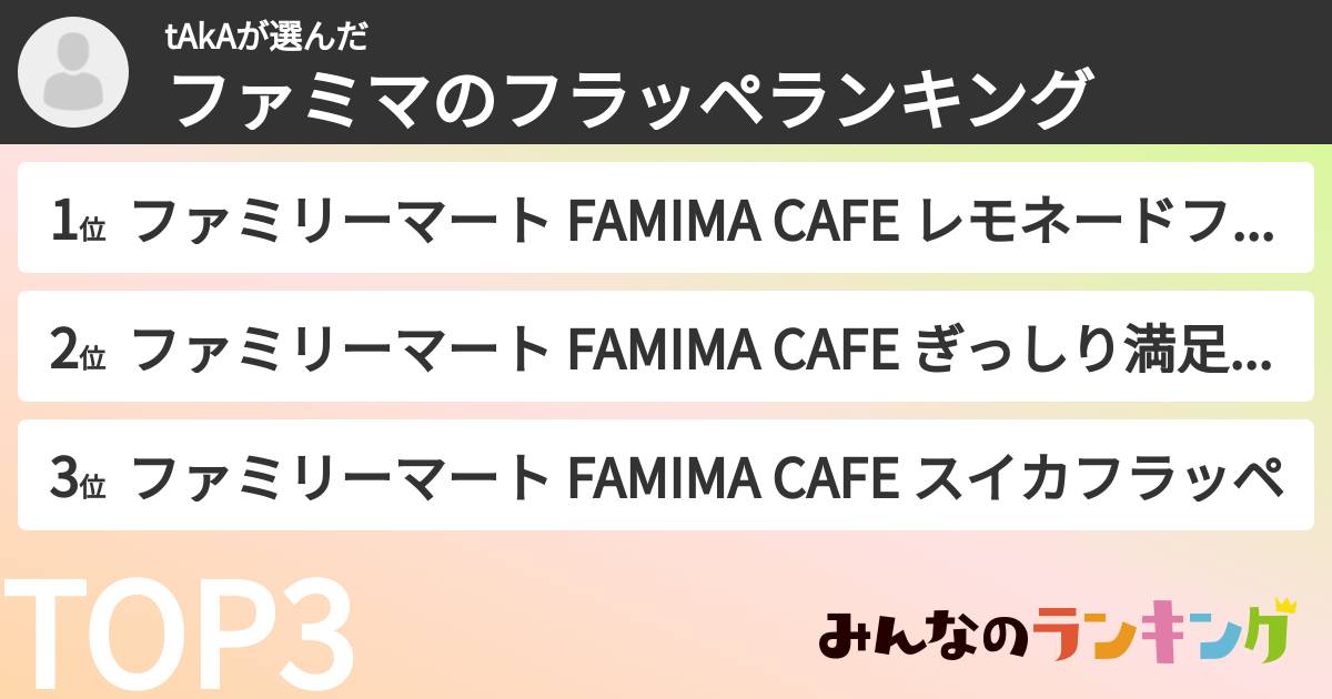 tAkAさんの「ファミマのフラッペランキング」