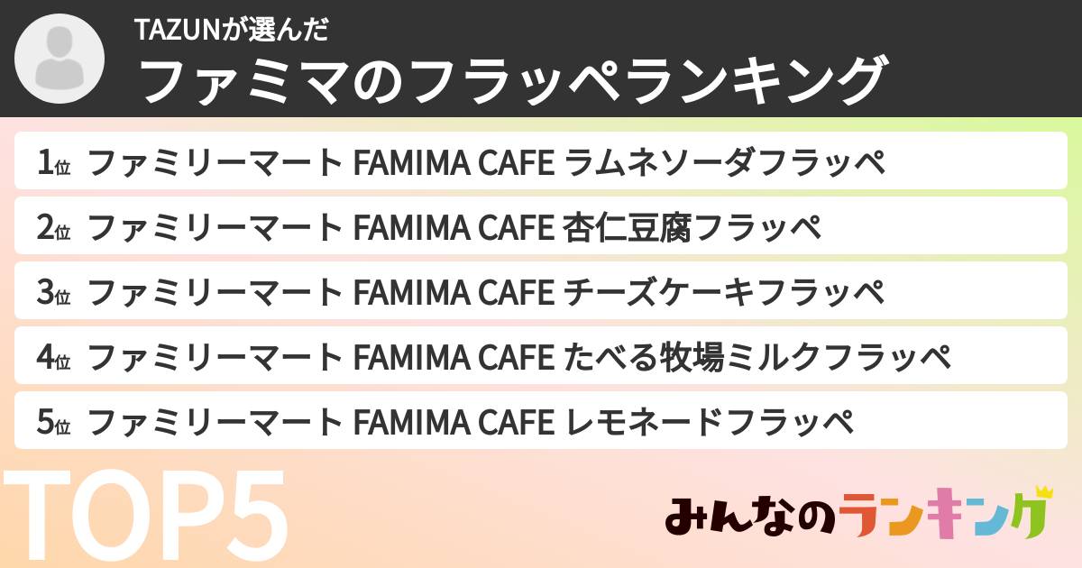 TAZUNさんの「ファミマのフラッペランキング」