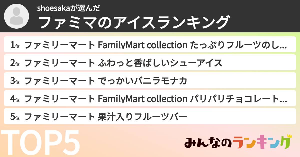 shoesakaさんの「ファミマのアイスランキング」