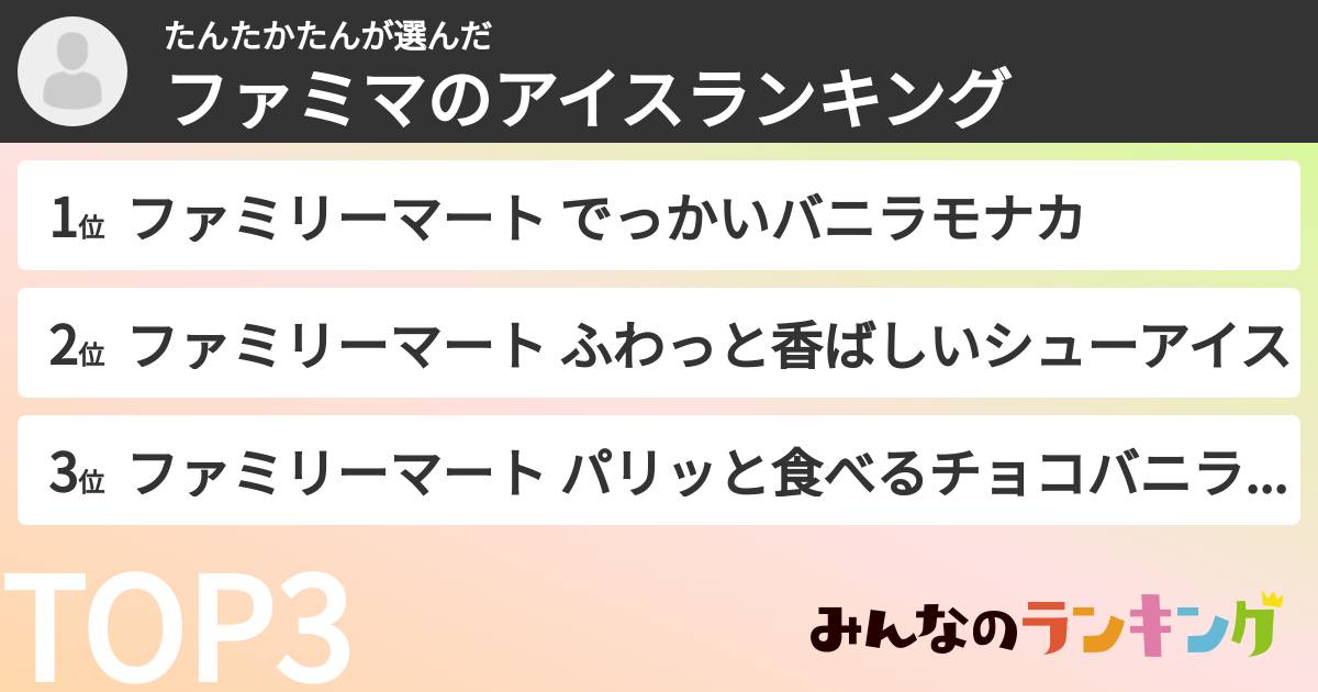 たんたかたんさんの「ファミマのアイスランキング」