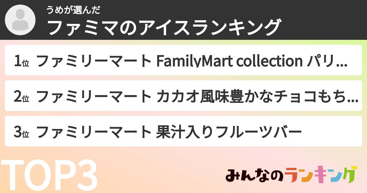 うめさんの「ファミマのアイスランキング」