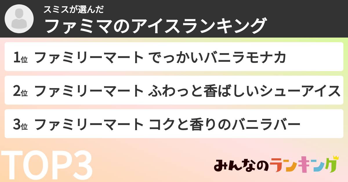 スミスさんの「ファミマのアイスランキング」