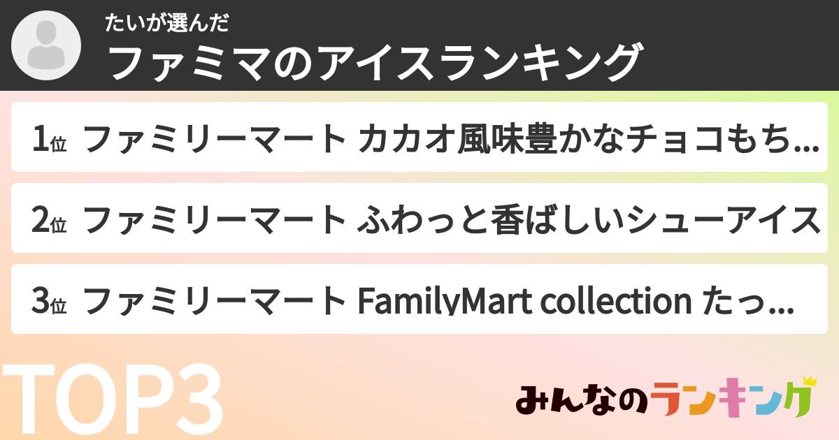 たいさんの「ファミマのアイスランキング」