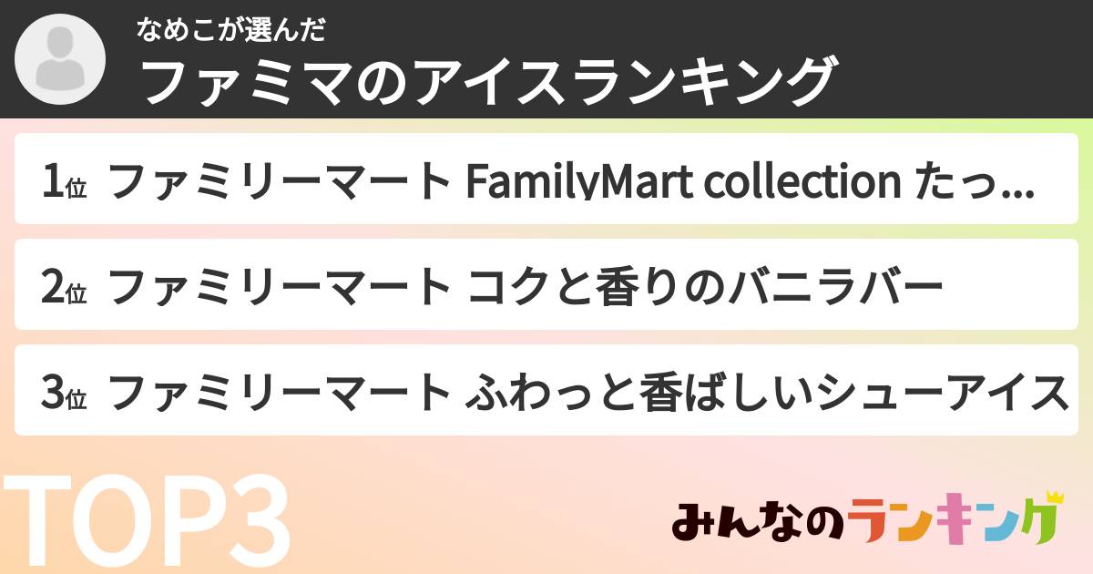 なめこさんの「ファミマのアイスランキング」