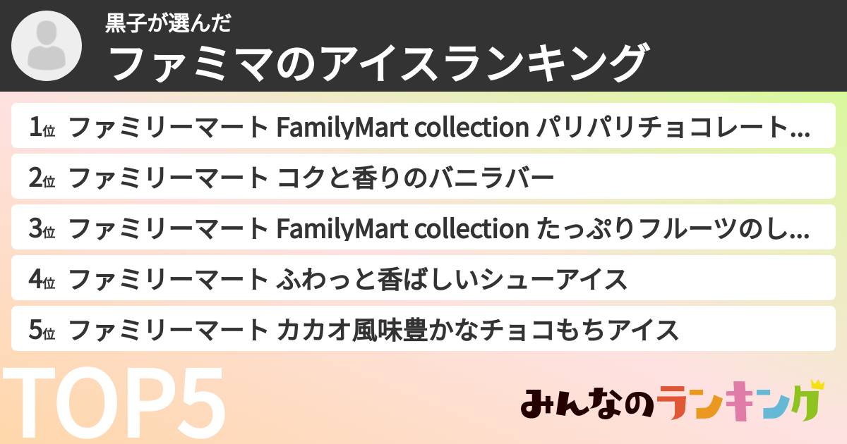 黒子さんの「ファミマのアイスランキング」