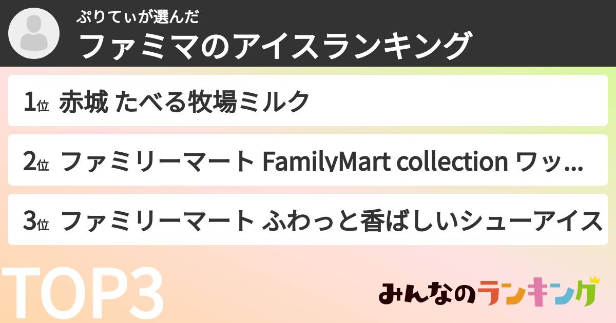 ぷりてぃさんの「ファミマのアイスランキング」
