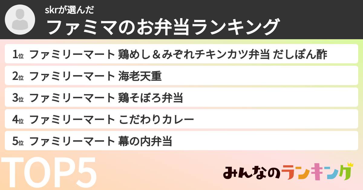 skrさんの「ファミマのお弁当ランキング」