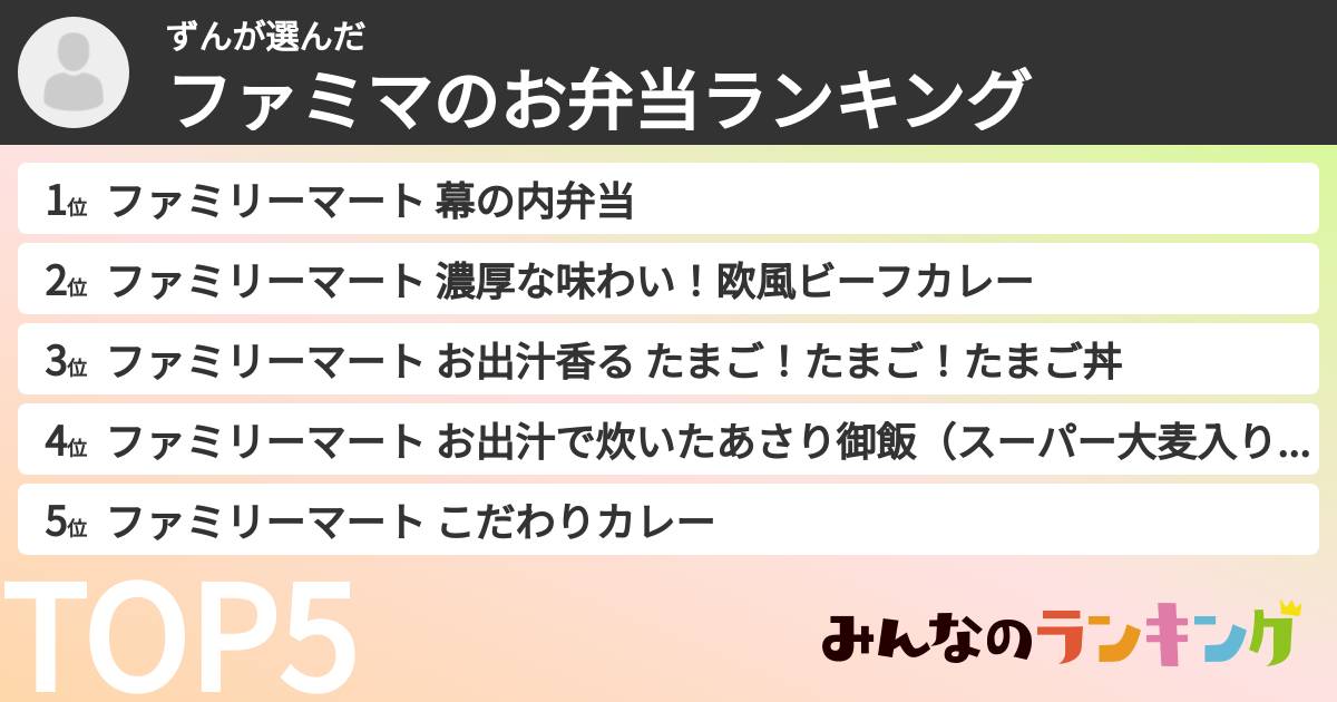 ずんさんの「ファミマのお弁当ランキング」
