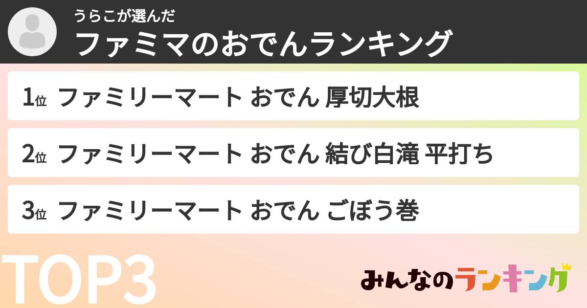 うらこさんの「ファミマのおでんランキング」