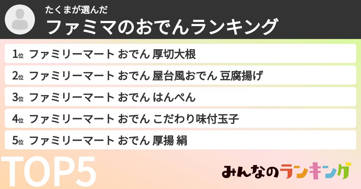 たくまさんの「ファミマのおでんランキング」