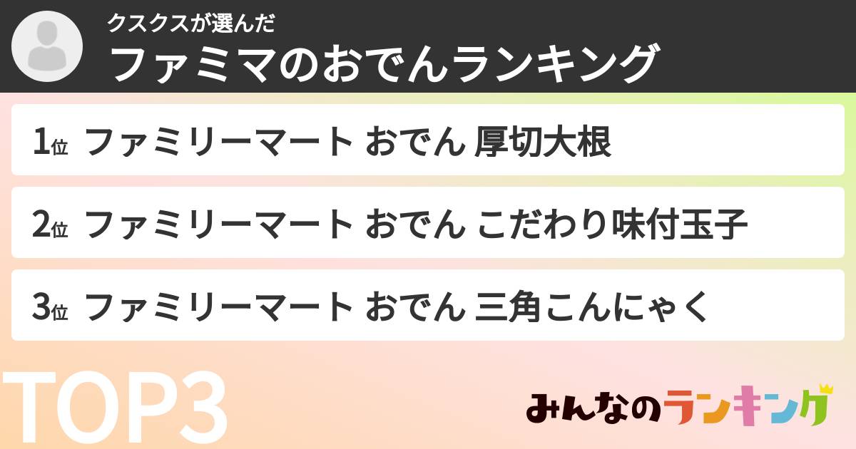 クスクスさんの「ファミマのおでんランキング」