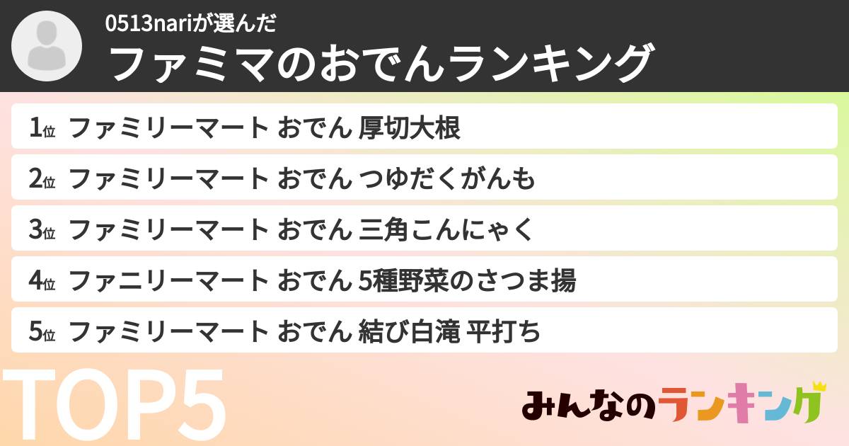 0513nariさんの「ファミマのおでんランキング」