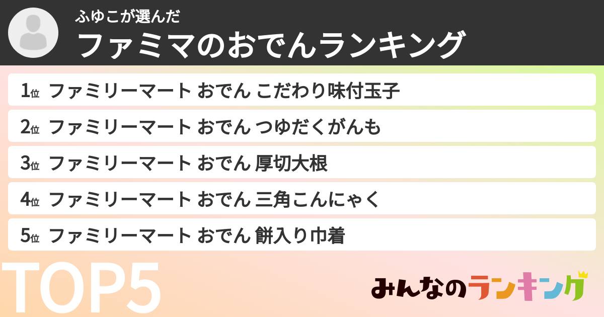 ふゆこさんの「ファミマのおでんランキング」