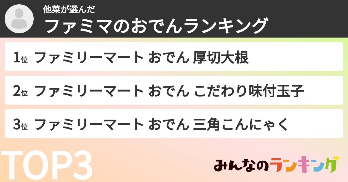 他菜さんの「ファミマのおでんランキング」
