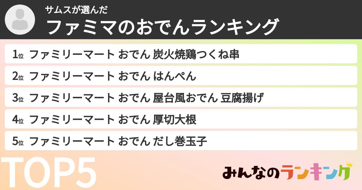 サムスさんの「ファミマのおでんランキング」