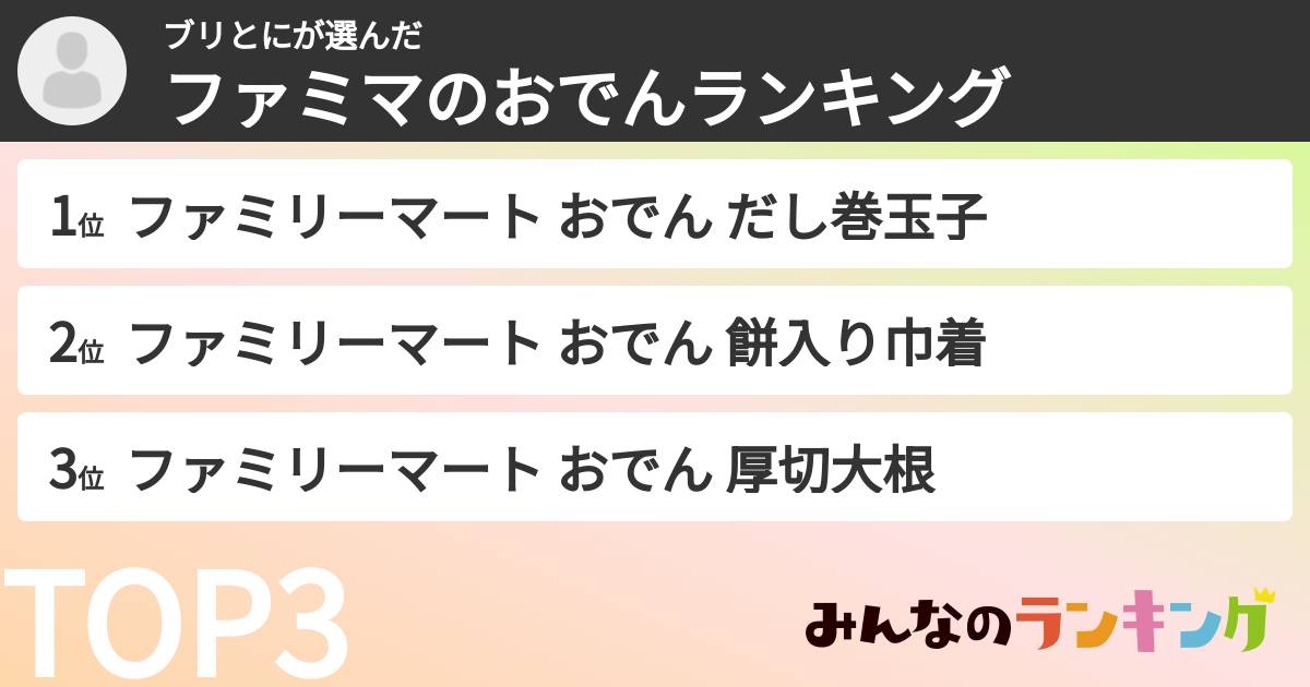 ブリとにさんの「ファミマのおでんランキング」