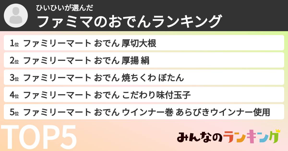 ひいひいさんの「ファミマのおでんランキング」