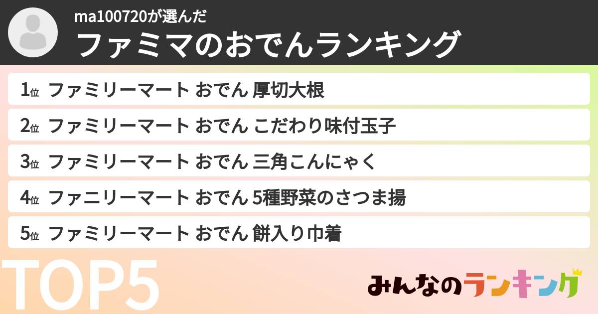 ma100720さんの「ファミマのおでんランキング」