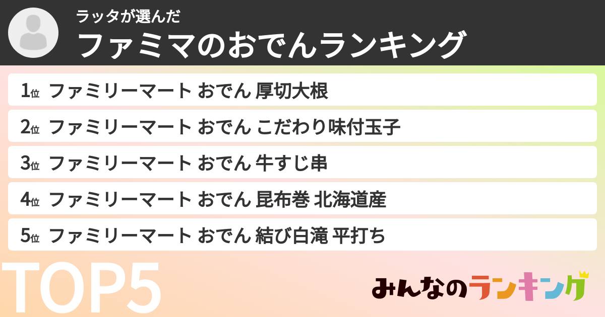 ラッタさんの「ファミマのおでんランキング」