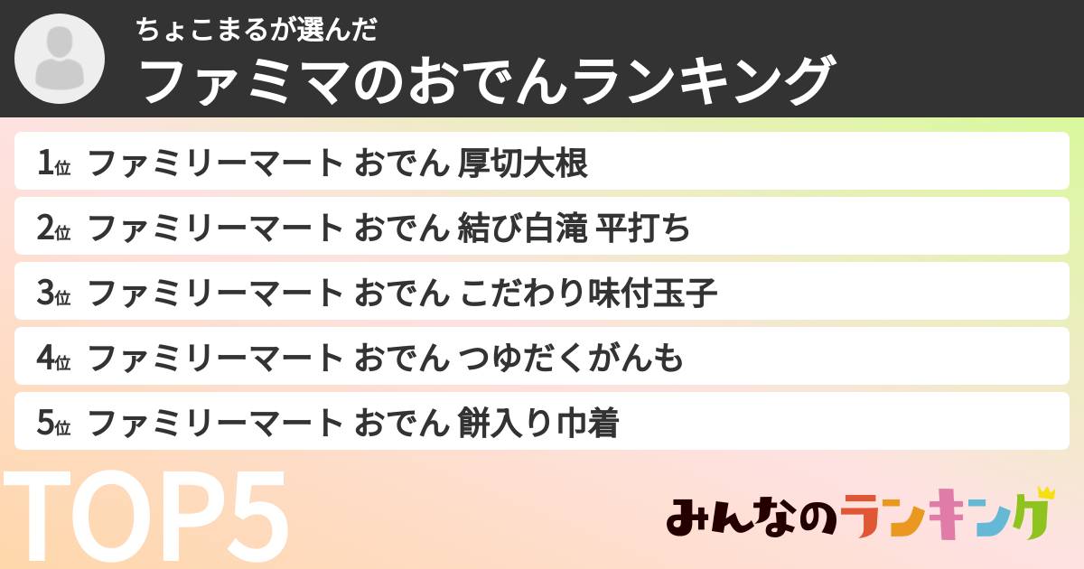 ちょこまるさんの「ファミマのおでんランキング」