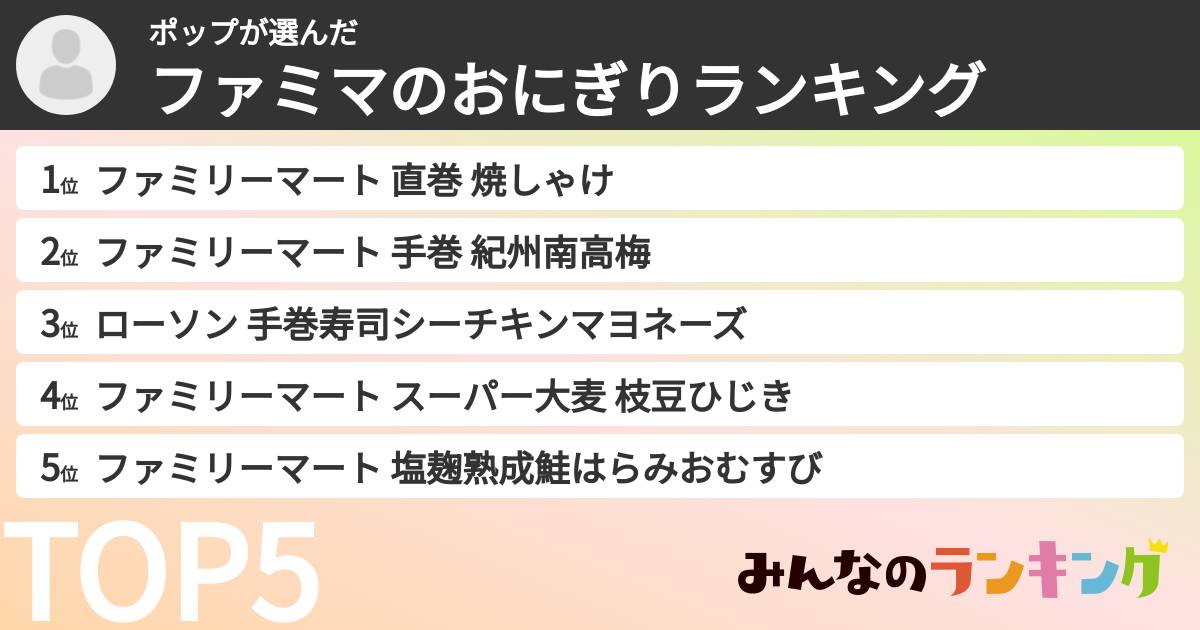 ポップさんの「ファミマのおにぎりランキング」
