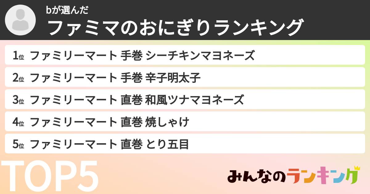 bさんの「ファミマのおにぎりランキング」