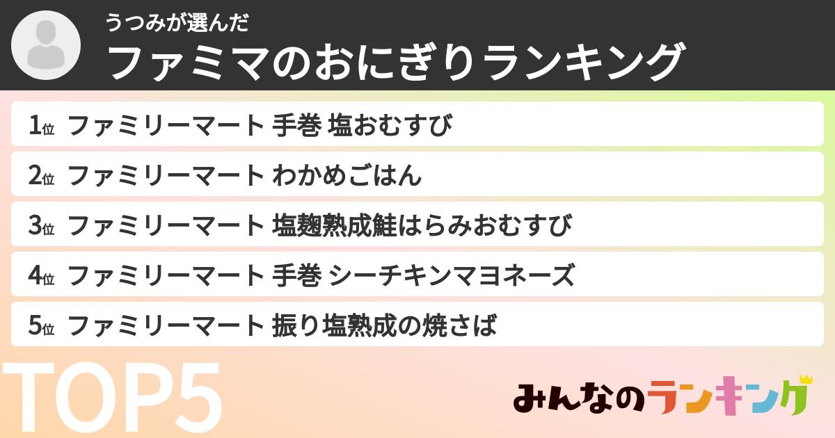 うつみさんの「ファミマのおにぎりランキング」