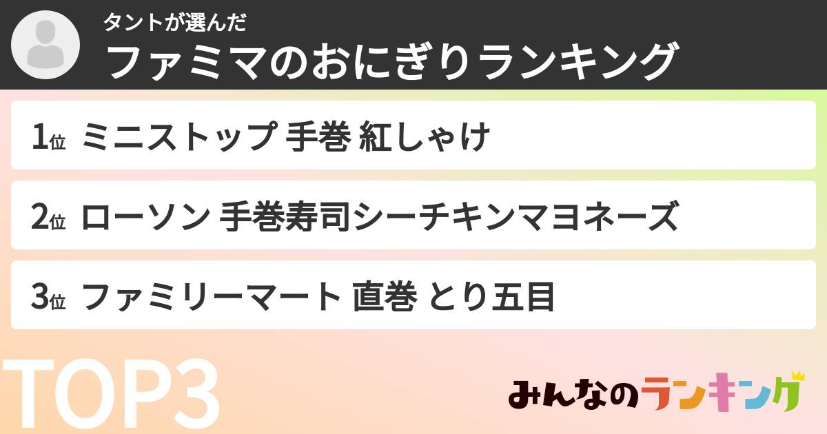 タントさんの「ファミマのおにぎりランキング」