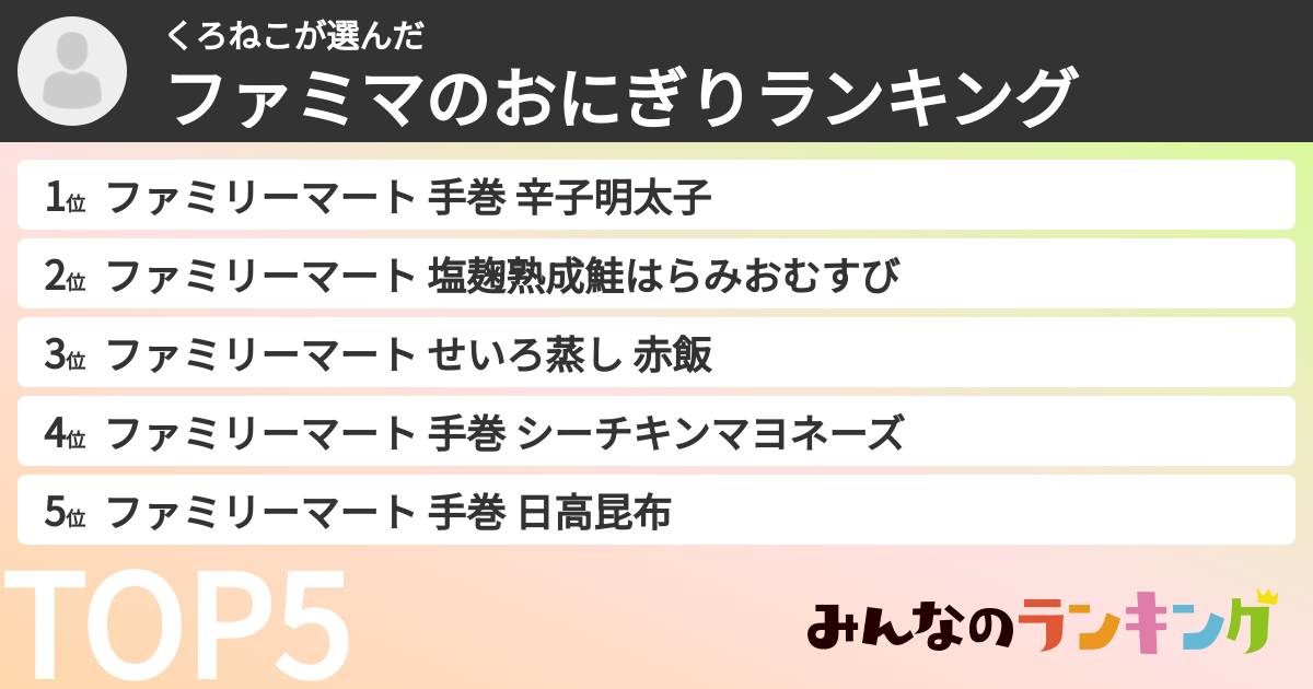 くろねこさんの「ファミマのおにぎりランキング」