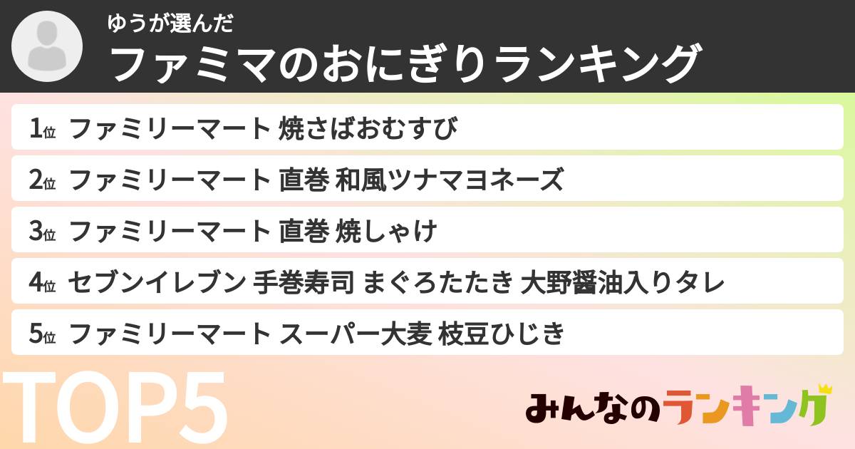 ゆうさんの「ファミマのおにぎりランキング」