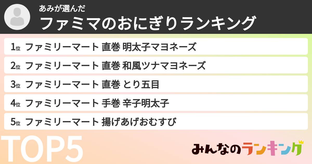 あみさんの「ファミマのおにぎりランキング」