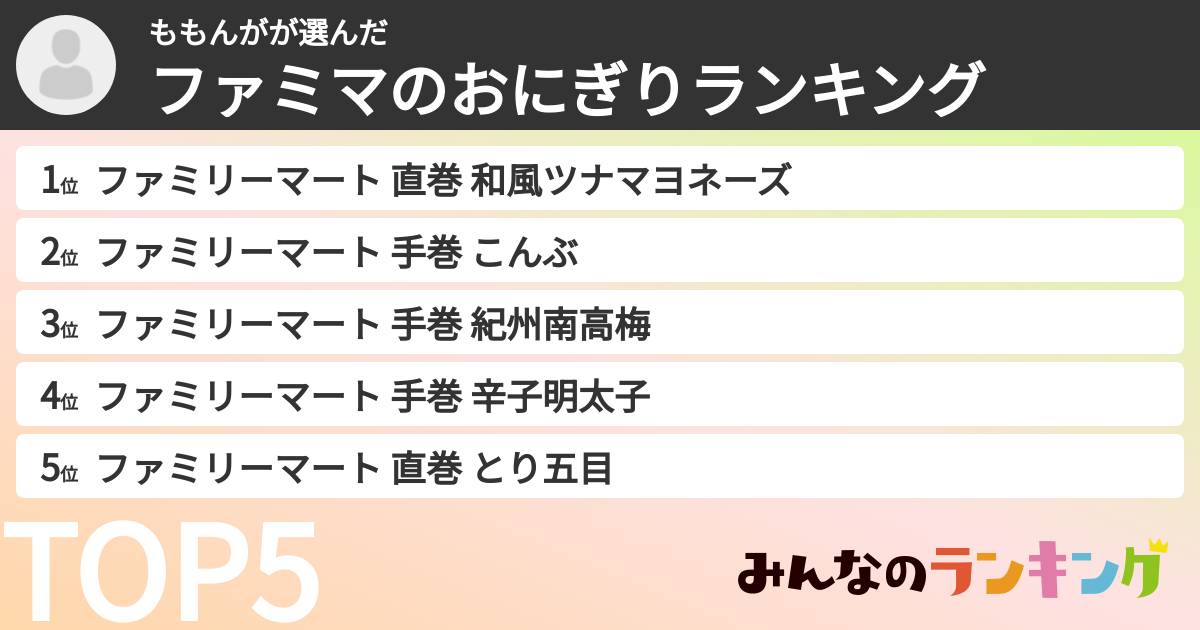 ももんがさんの「ファミマのおにぎりランキング」