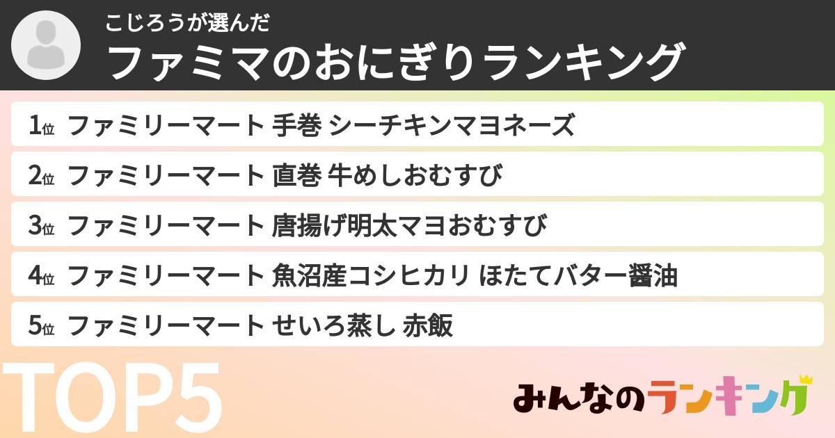 こじろうさんの「ファミマのおにぎりランキング」